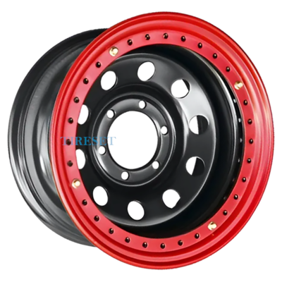 Диски Off-Road Wheels 10x15/5x139,7 ET-44 D110 УАЗ черный с бедлоком (красный) на tireset.ru
