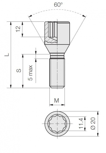 Болт BS0ACN28 конус M12x1.25*L28*Key звездочка (B378)