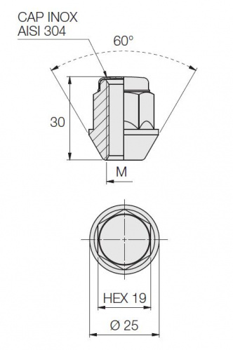 Гайка N19BCN30XAO конус, закрытая M12x1.5*L30*Key19 (N311)