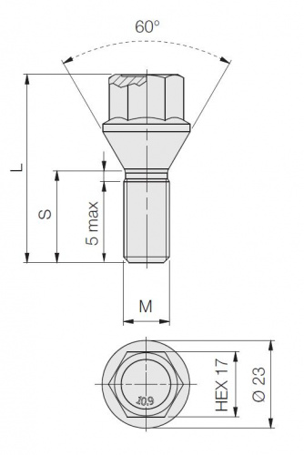 Болт B17ECN28ST23 конус М14х1,5*L28*Key17 (B153b) черный