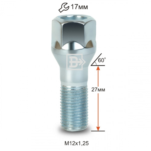 Болт 072105L (LC17B27) конус М12x1.25*L27*Key17 облегченный (ВАЗ)