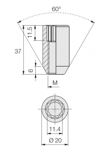 Гайка NS0BCN37O конус M12x1.5*L37*Key звездочка (N601)